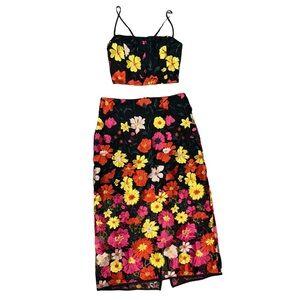NWT LULUS Floral Black Skirt Set SIZE L
